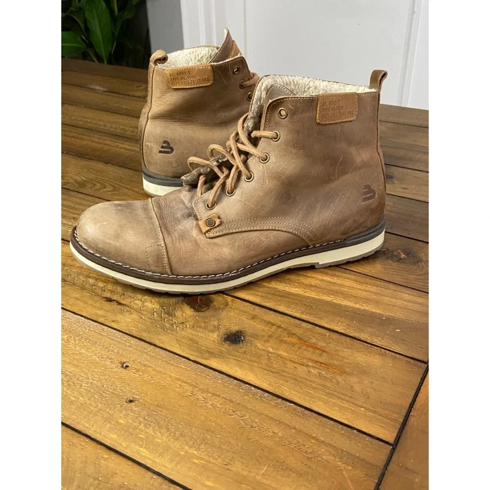 Bullboxer Gelos Men's Boots Size 13 Brown Leather Cap Toe Fur Lined Portugal
